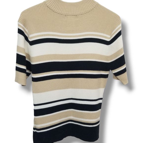 Worthington Essentials Womens Striped Ribbed Mock Neck Short Sleeve Sweater Sz S - Picture 3 of 6